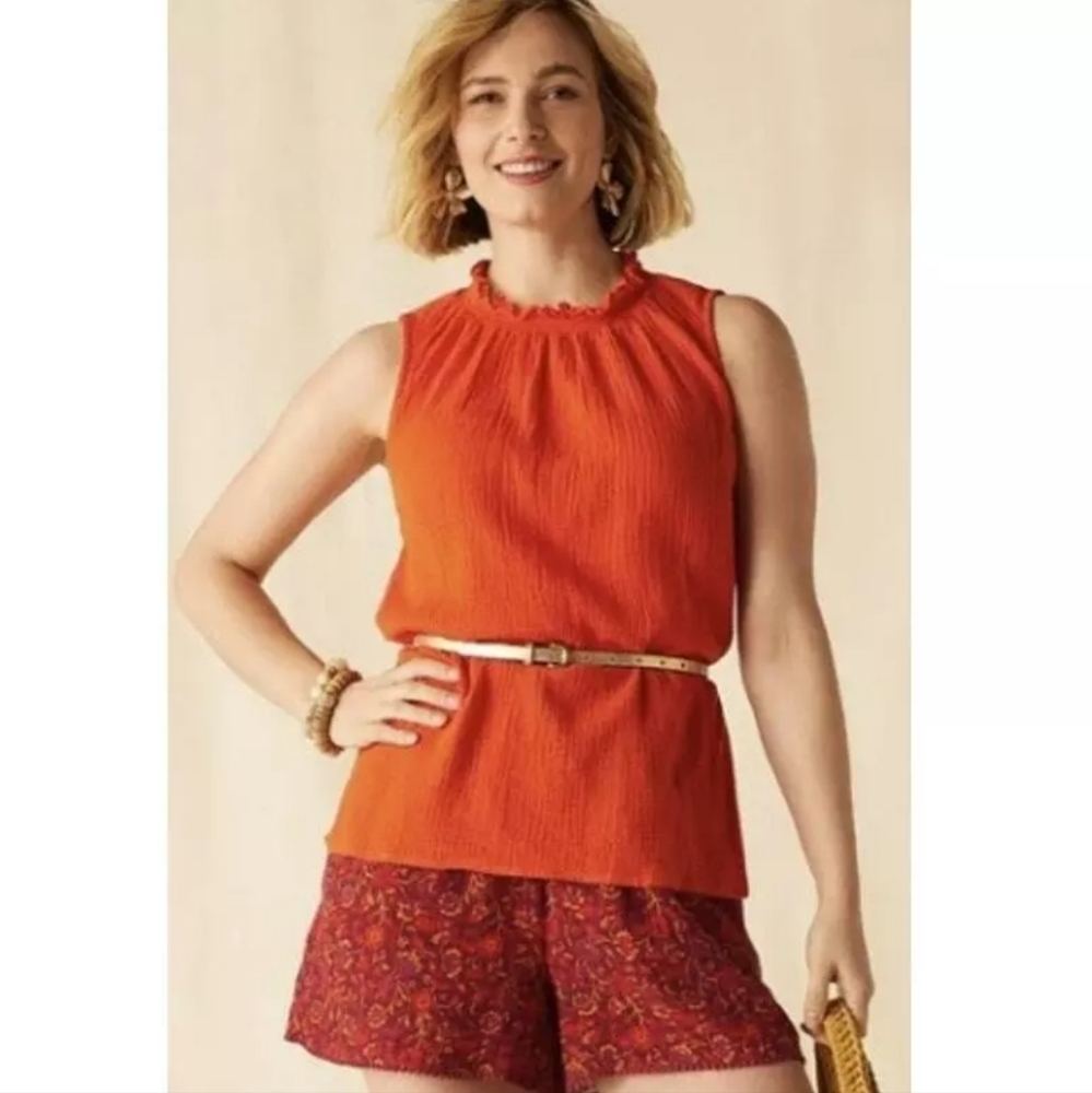 Matilda Jane Enchanted Garden Maui Mock-Neck‎ Orange Tank Cotton